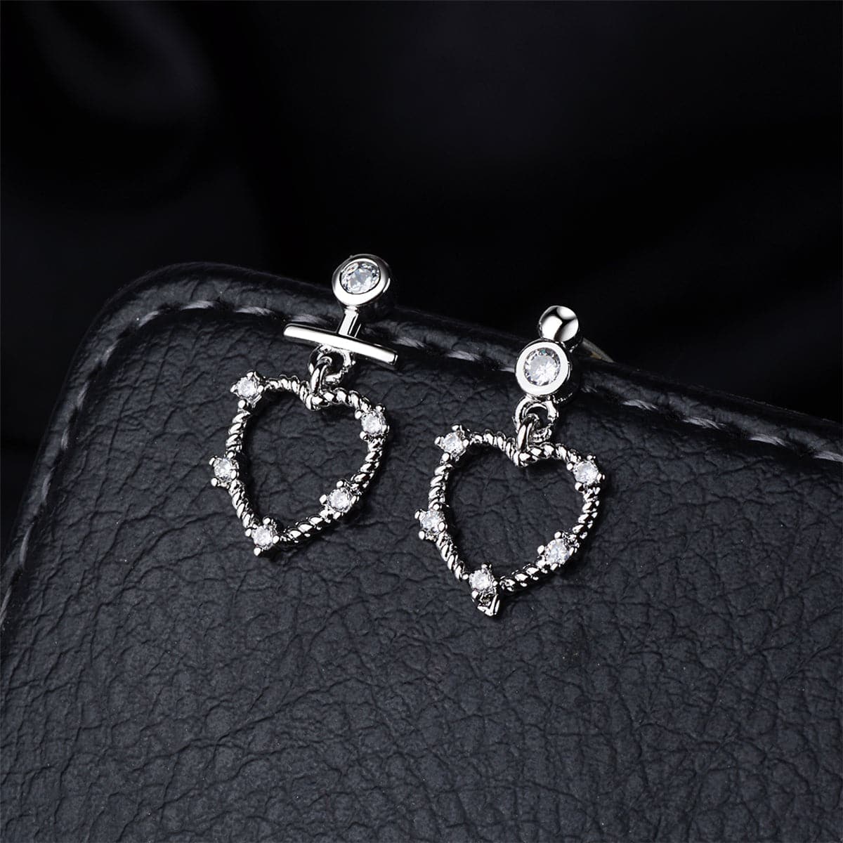 Cubic Zirconia & Silver-Plated Openwork Heart Drop Earrings