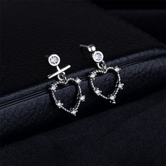 Cubic Zirconia & Silver-Plated Openwork Heart Drop Earrings