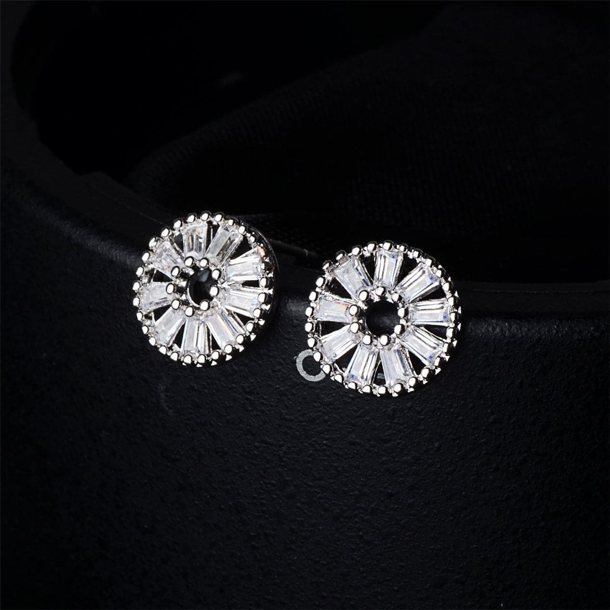 Cubic Zirconia & Silver-Plated Wheel Stud Earrings
