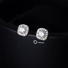 Cubic Zirconia & Crystal Silver-Plated Square Halo Stud Earrings