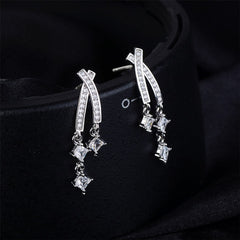 Cubic Zirconia & Silver-Plated Princess-Cut Bar Drop Earrings