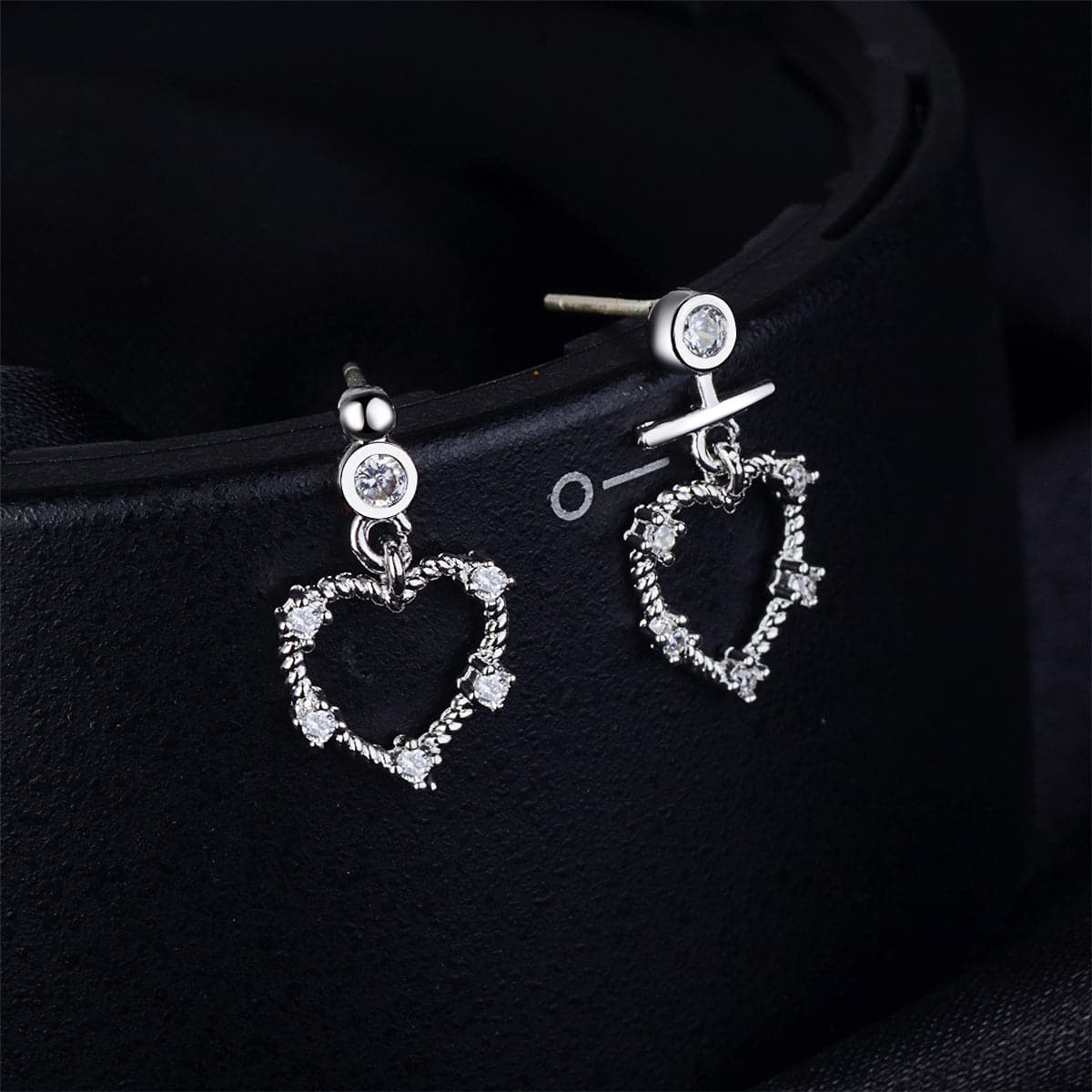 Cubic Zirconia & Silver-Plated Openwork Heart Drop Earrings