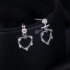 Cubic Zirconia & Silver-Plated Openwork Heart Drop Earrings