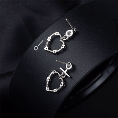 Cubic Zirconia & Silver-Plated Openwork Heart Drop Earrings