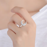 cubic zirconia & Silver-Plated Crescent Moon Ring - streetregion