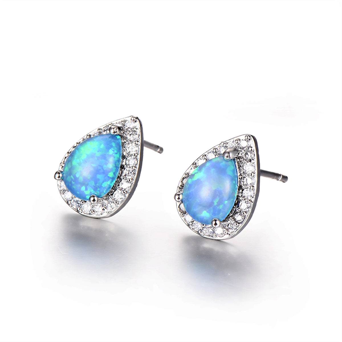 Blue Opal and Cubic Zirconia Teardrop Cushion Stud Earrings, stud earrings for women, everyday style, lifestyle look