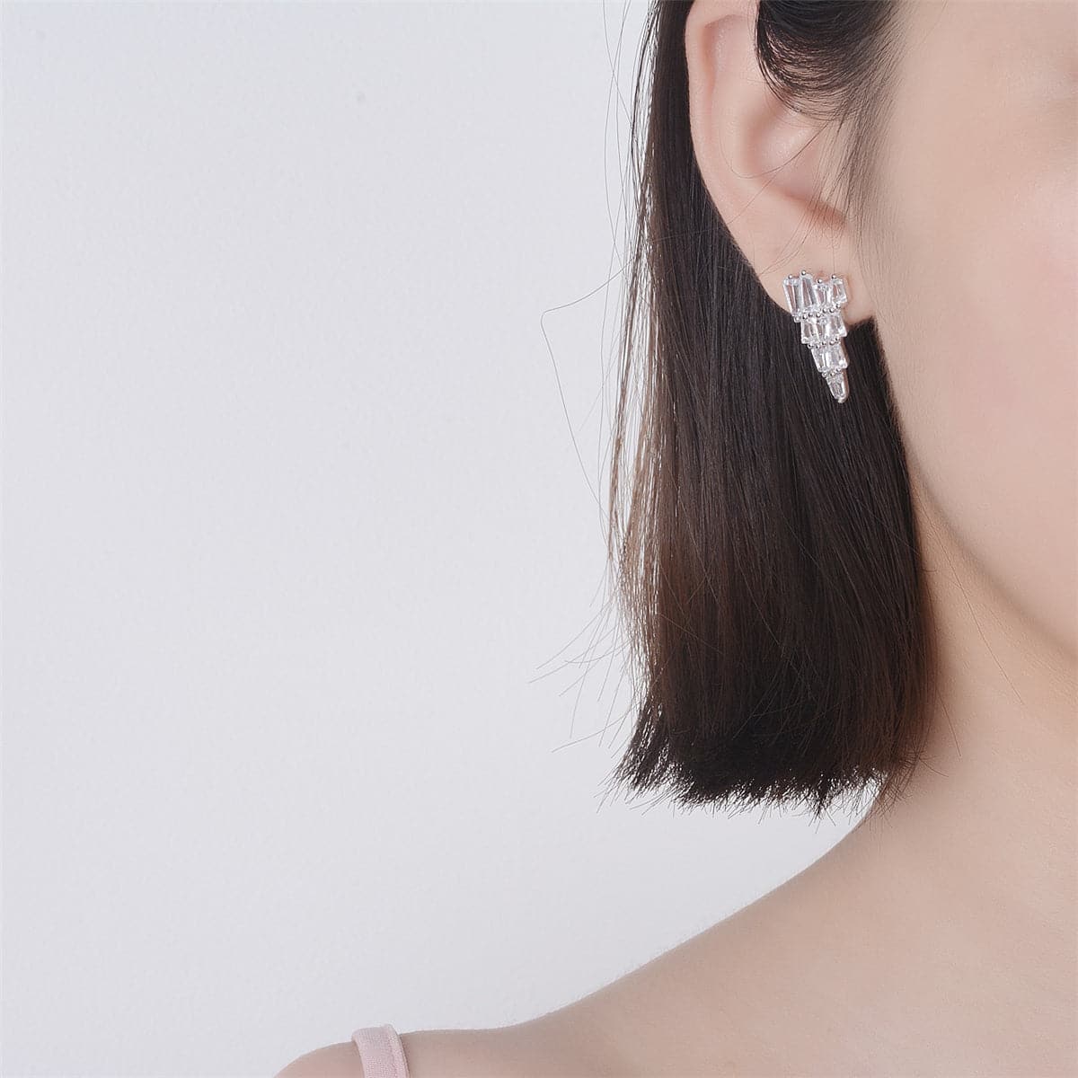 Cubic Zirconia & Silver-Plated Stacked Triangle Stud Earrings