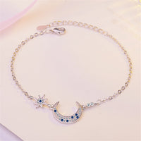 Blue Crystal & Silver-Plated Star & Crescent Moon Bracelet - streetregion