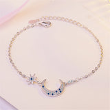Blue Crystal & Silver-Plated Star & Crescent Moon Bracelet - streetregion