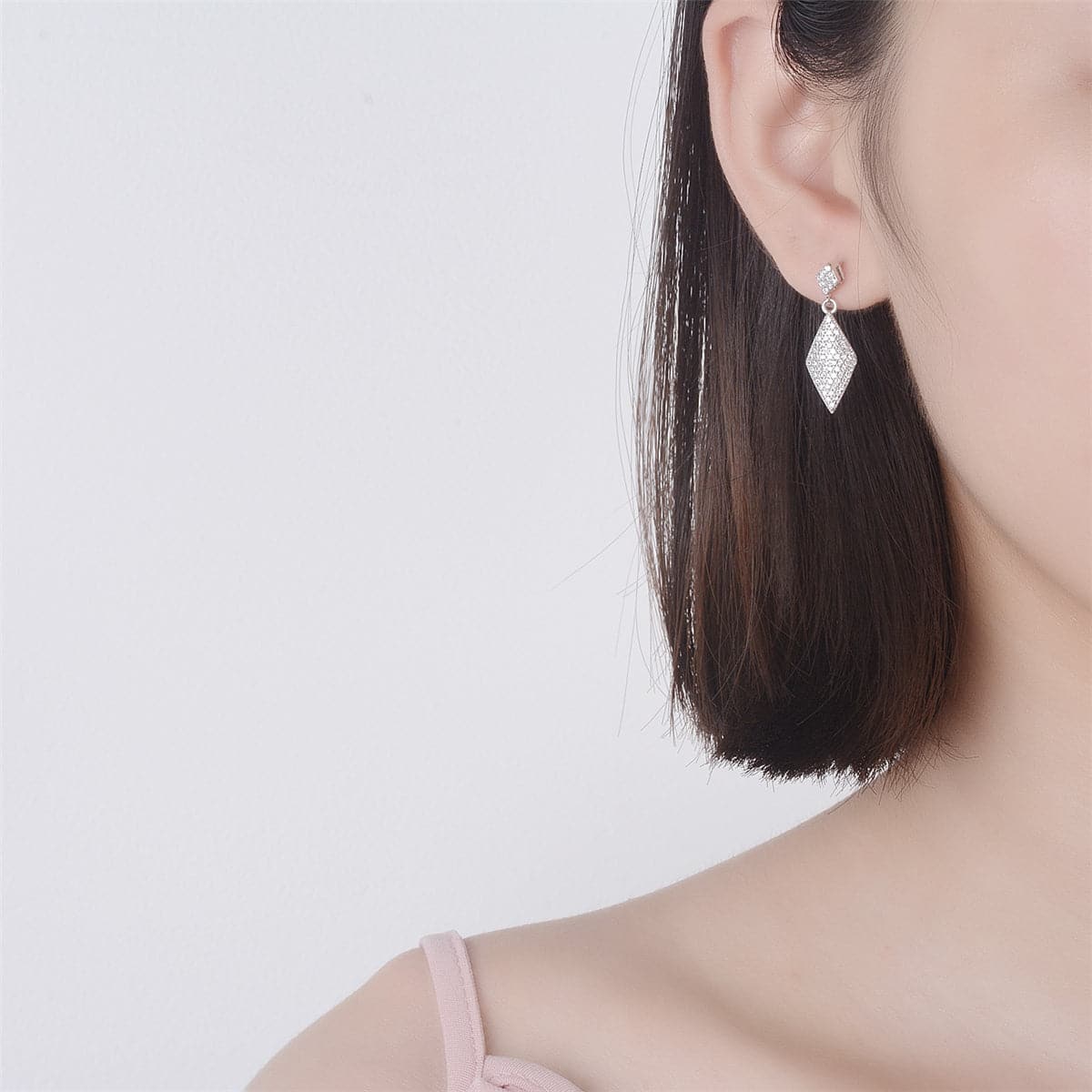 Cubic Zirconia & Silver-Plated Rhombus Drop Earrings