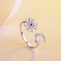 cubic zirconia & Silver-Plated Sun & Moon Bypass Ring - streetregion