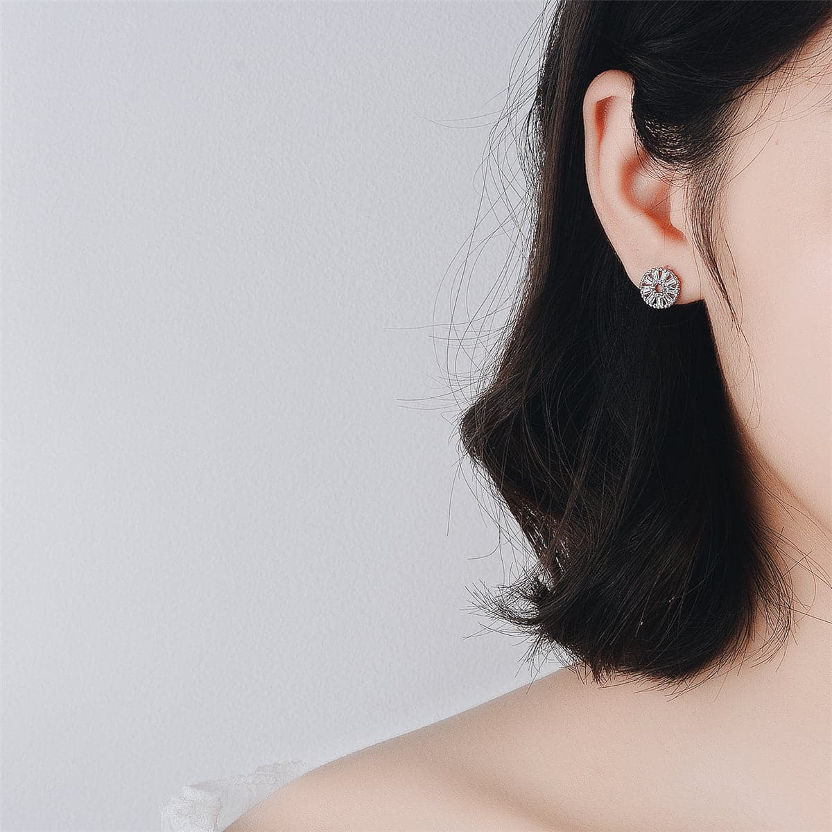 Cubic Zirconia & Silver-Plated Wheel Stud Earrings