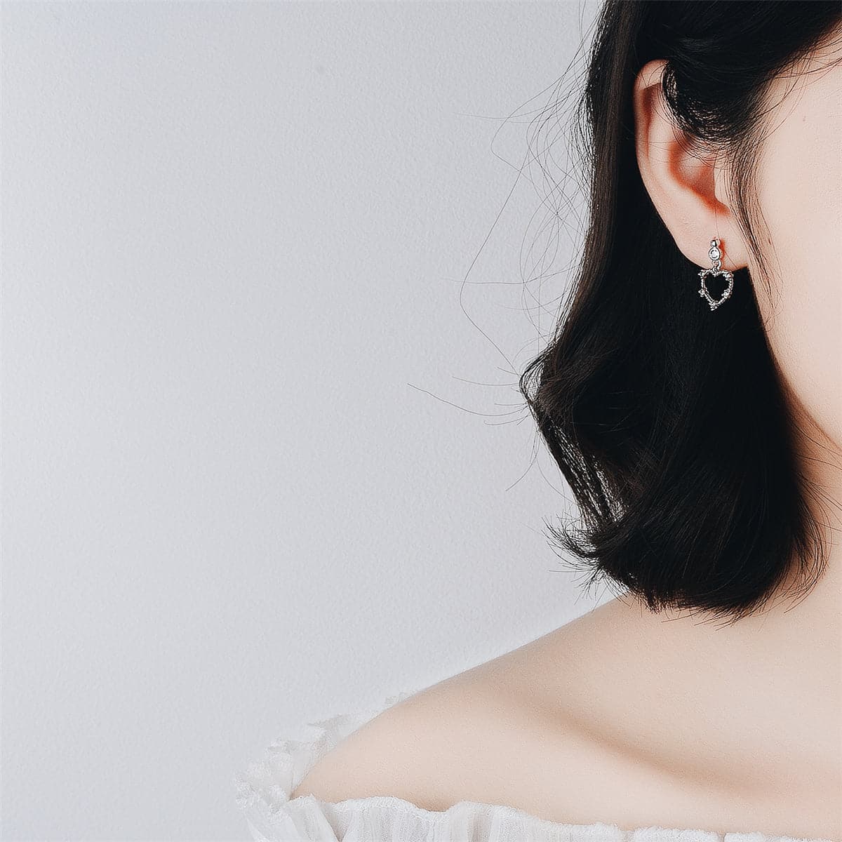 Cubic Zirconia & Silver-Plated Openwork Heart Drop Earrings
