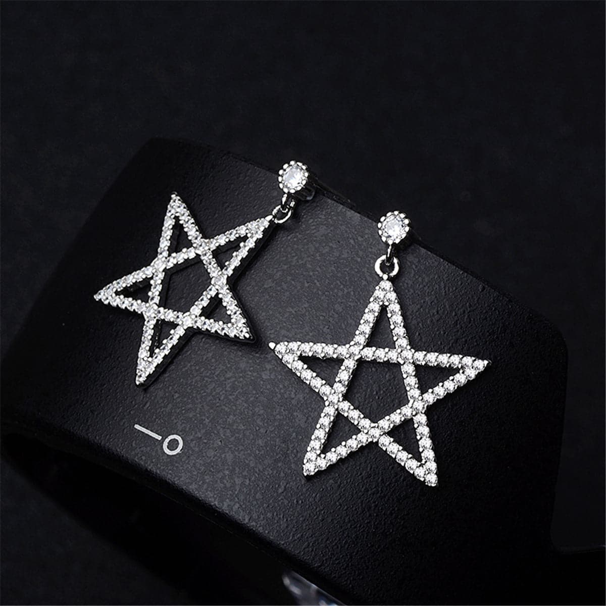 Cubic Zirconia & Silver-Plated Openwork Star Drop Earrings