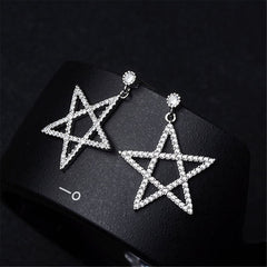 Cubic Zirconia & Silver-Plated Openwork Star Drop Earrings