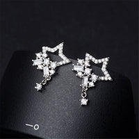 Cubic Zirconia & Silver-Plated Star Cluster Drop Earrings