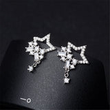 Cubic Zirconia & Silver-Plated Star Cluster Drop Earrings