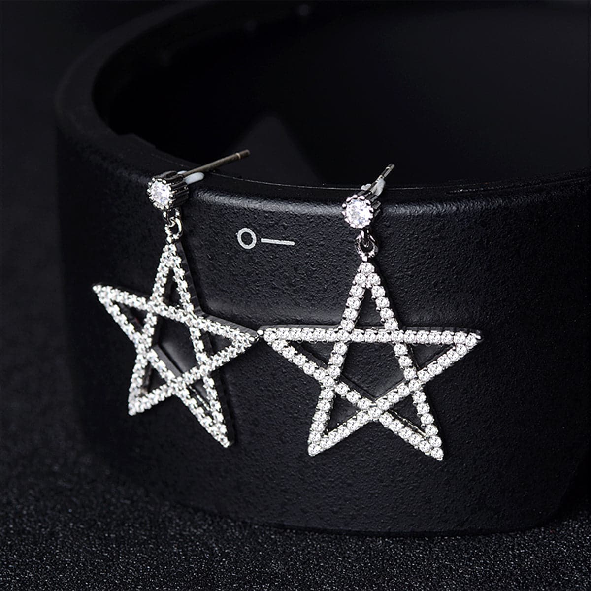 Cubic Zirconia & Silver-Plated Openwork Star Drop Earrings
