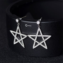 Cubic Zirconia & Silver-Plated Openwork Star Drop Earrings