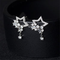 Cubic Zirconia & Silver-Plated Star Cluster Drop Earrings