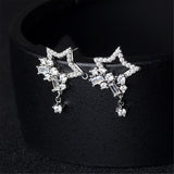 Cubic Zirconia & Silver-Plated Star Cluster Drop Earrings