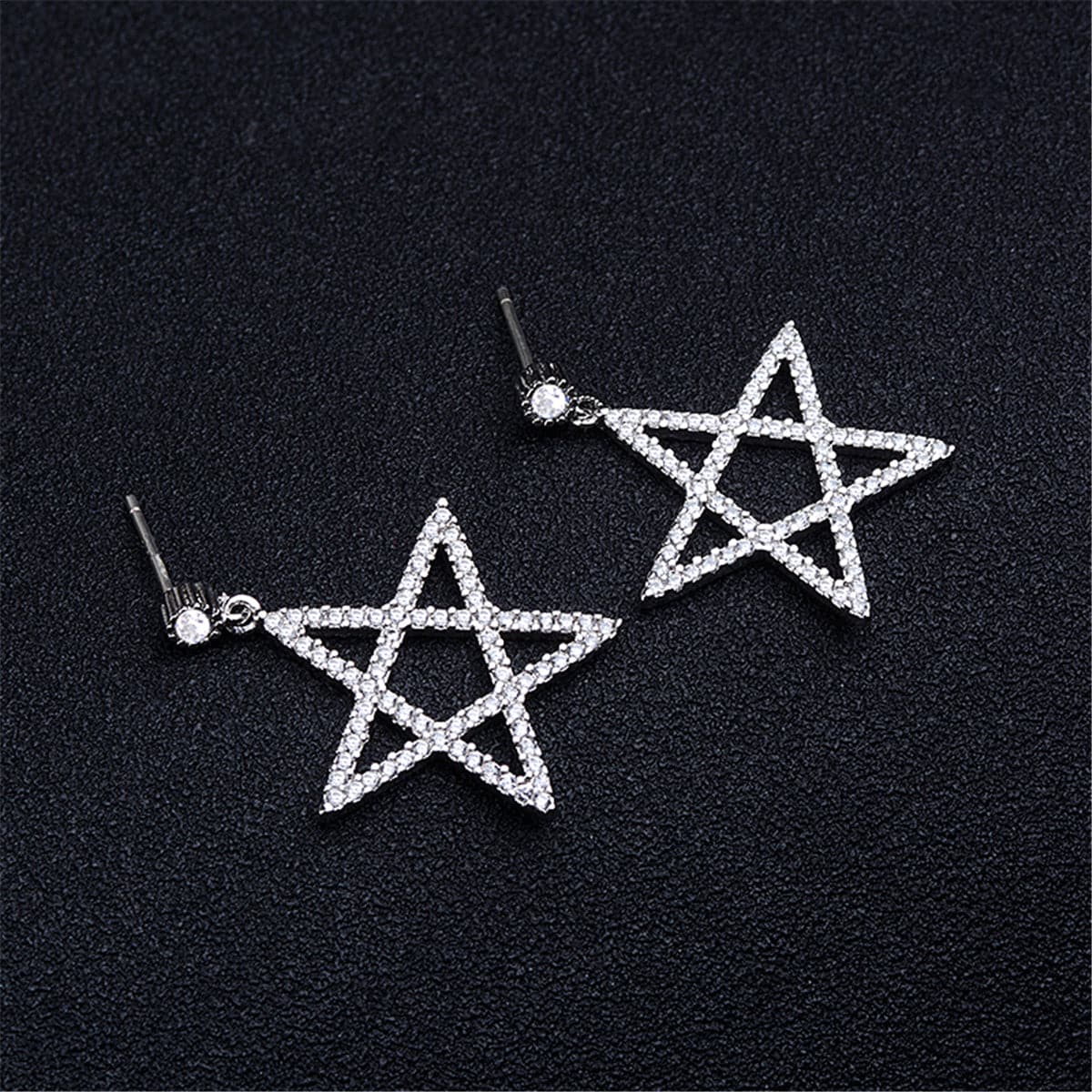 Cubic Zirconia & Silver-Plated Openwork Star Drop Earrings