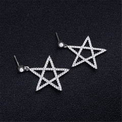 Cubic Zirconia & Silver-Plated Openwork Star Drop Earrings