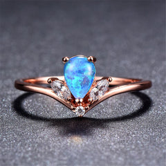 Blue Opal & Cubic Zirconia Trio Ring