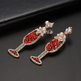 Red Imitation Pearl & Cubic Zirconia Wine Glass Drop Earrings