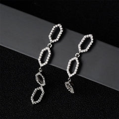 Cubic Zirconia & Silver-Plated Linking Hexagon Drop Earrings