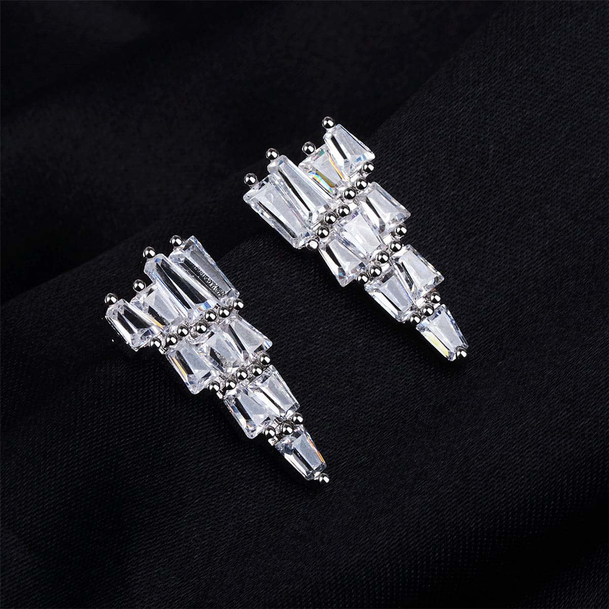 Cubic Zirconia & Silver-Plated Stacked Triangle Stud Earrings