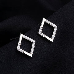 Cubic Zirconia & Silver-Plated Openwork Rhombus Stud Earrings
