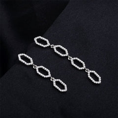 Cubic Zirconia & Silver-Plated Linking Hexagon Drop Earrings