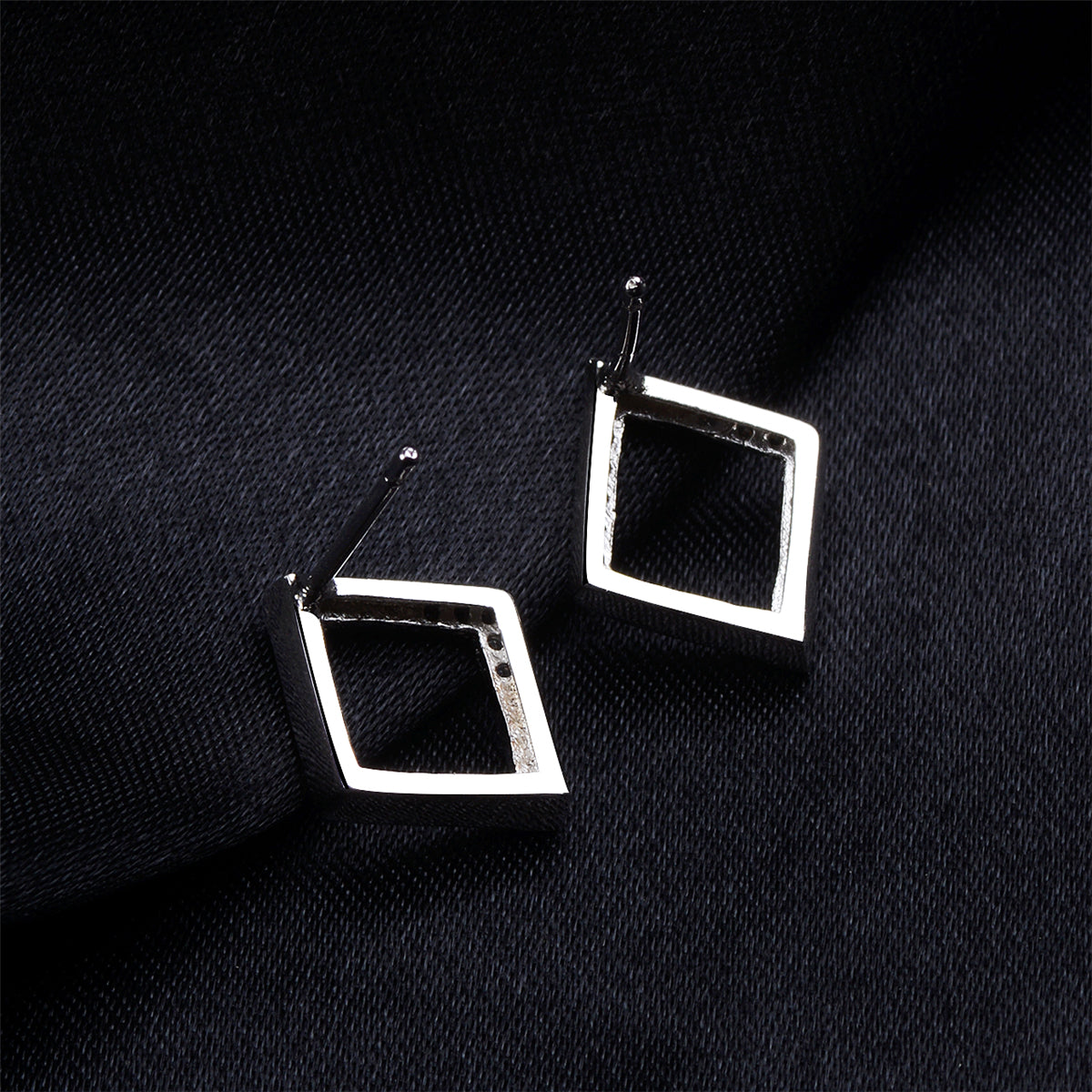 Cubic Zirconia & Silver-Plated Openwork Rhombus Stud Earrings