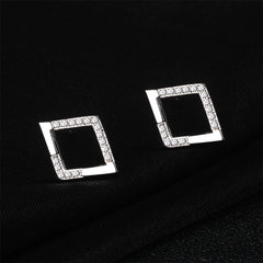 Cubic Zirconia & Silver-Plated Openwork Rhombus Stud Earrings