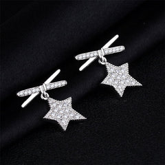 Cubic Zirconia & Silver-Plated Star Drop Earrings