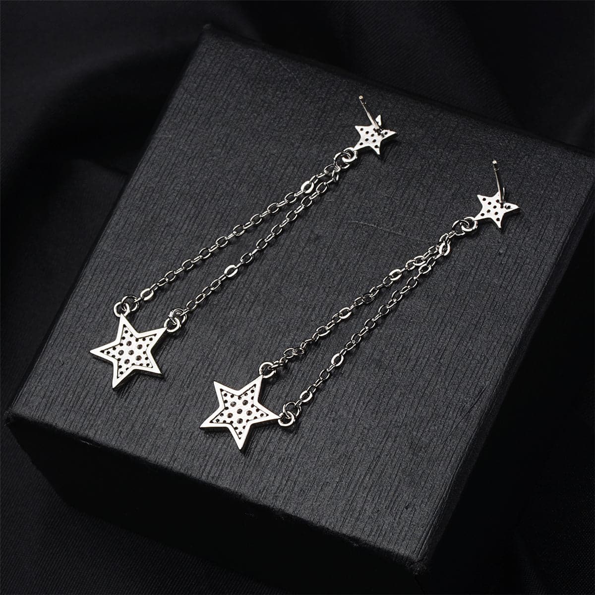 Cubic Zirconia & Silver-Plated Star Drop Earrings