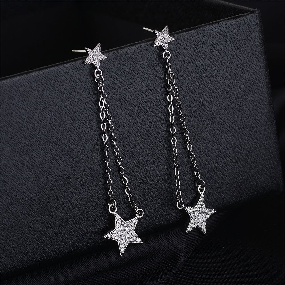 Cubic Zirconia & Silver-Plated Star Drop Earrings