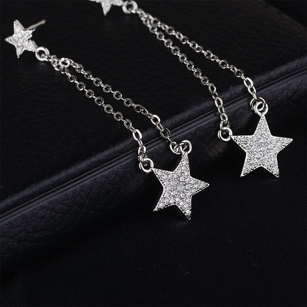 Cubic Zirconia & Silver-Plated Star Drop Earrings