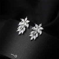 Cubic Zirconia & Silver-Plated Leaf Cluster Stud Earrings