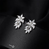Cubic Zirconia & Silver-Plated Leaf Cluster Stud Earrings