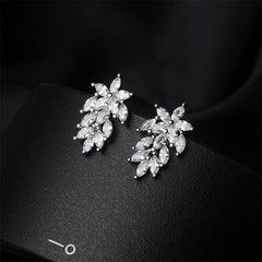 Crystal & Silver-Plated Leaf Cluster Stud Earrings