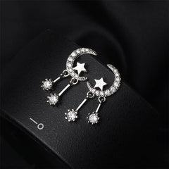Cubic Zirconia & Silver-Plated Moon & Star Drop Earrings