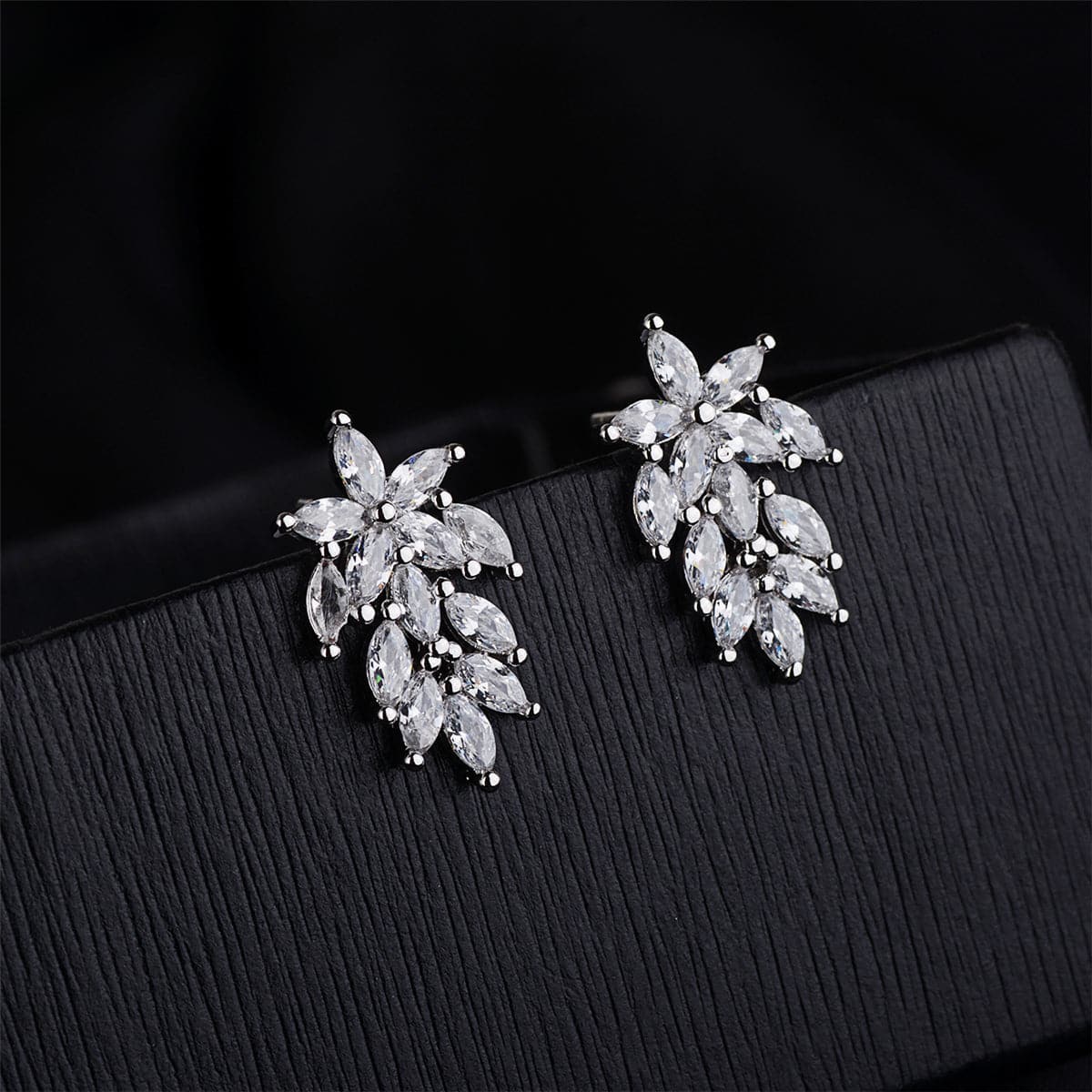 Crystal & Silver-Plated Leaf Cluster Stud Earrings