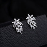 Cubic Zirconia & Silver-Plated Leaf Cluster Stud Earrings
