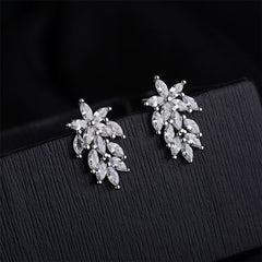 Crystal & Silver-Plated Leaf Cluster Stud Earrings