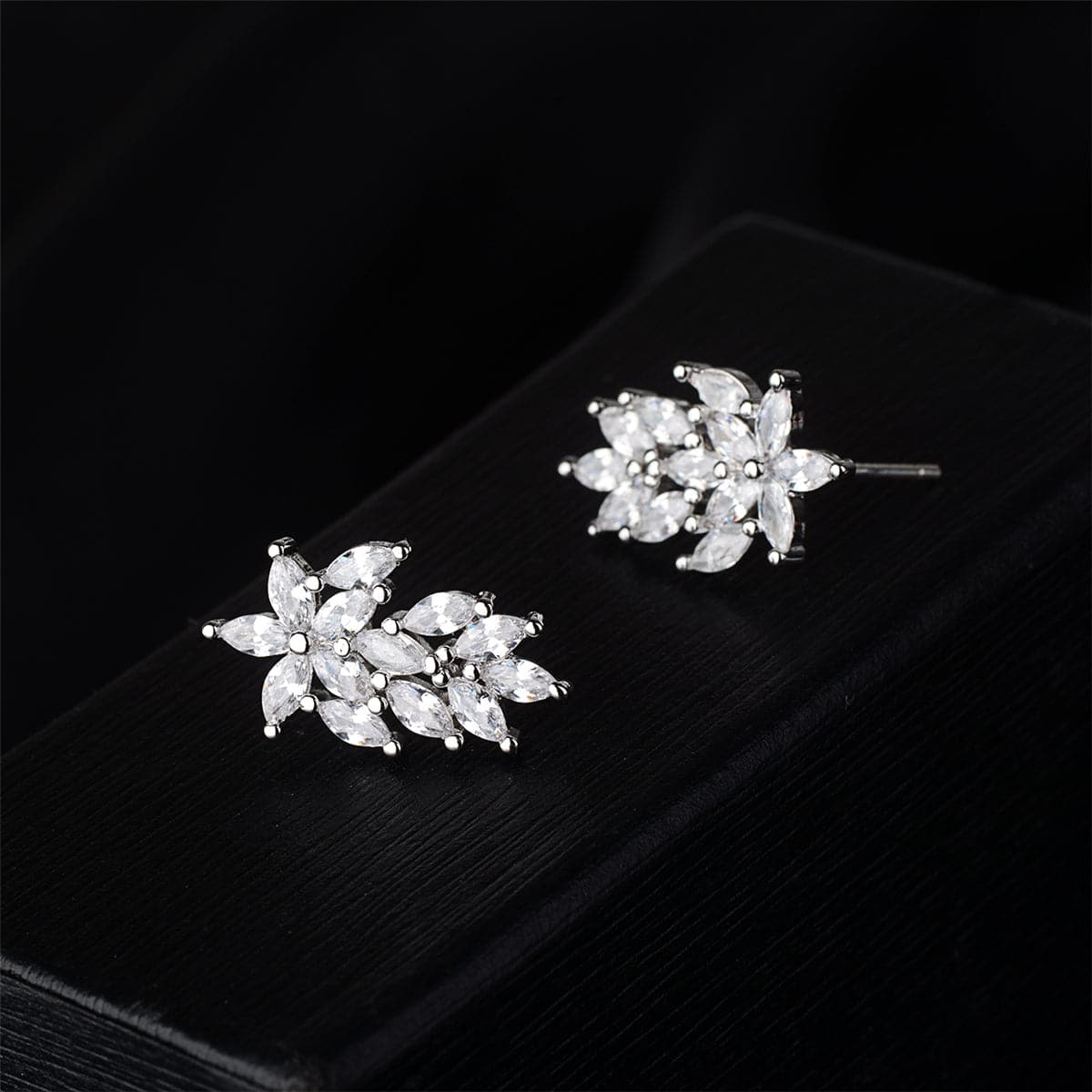 Crystal & Silver-Plated Leaf Cluster Stud Earrings