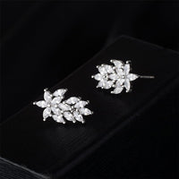 Cubic Zirconia & Silver-Plated Leaf Cluster Stud Earrings