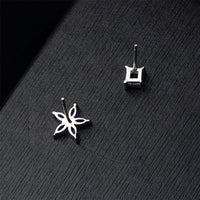 Blue Crystal & Silver-Plated Flower & Cube Stud Earrings