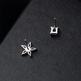 Blue Crystal & Silver-Plated Flower & Cube Stud Earrings